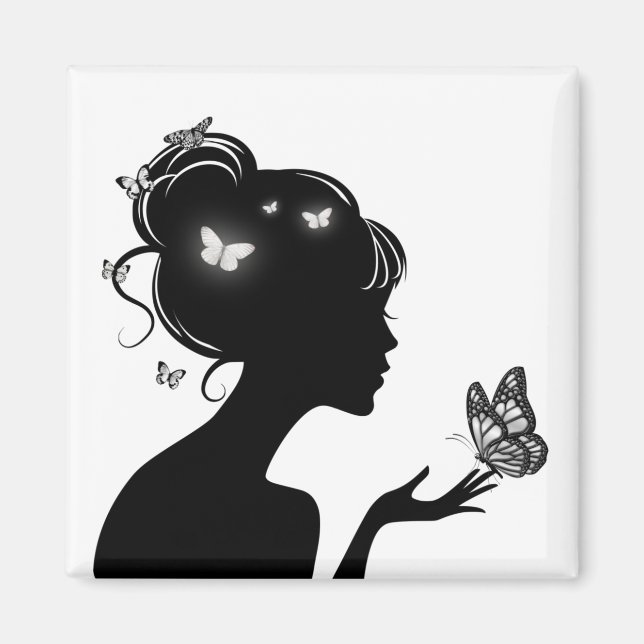 Aimant La femme papillons blancs Magnet (Framsidan)