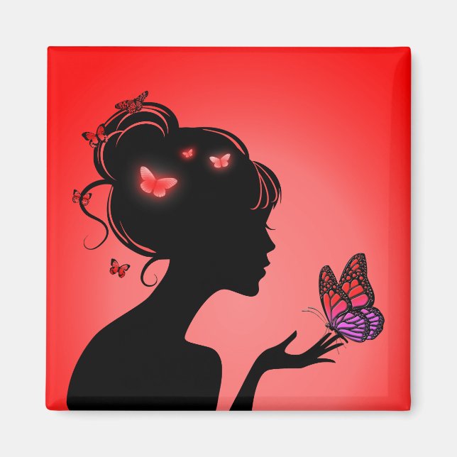 Aimant La femme papillons rouges Magnet (Framsidan)