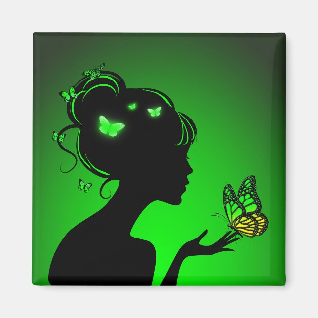 Aimant La femme papillons verts Magnet (Framsidan)