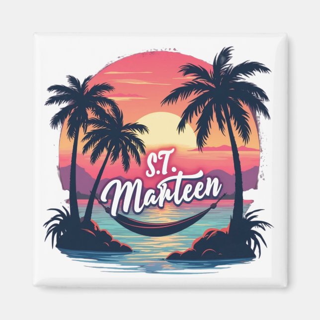 Aimant St. Marteen – Coucher de soleil et hamac tr Magnet (Framsidan)