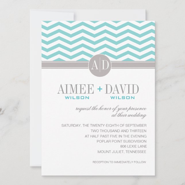 Aimee Chic Chevron Monogram| Tal Bröllop Inbjudningar (Framsida)