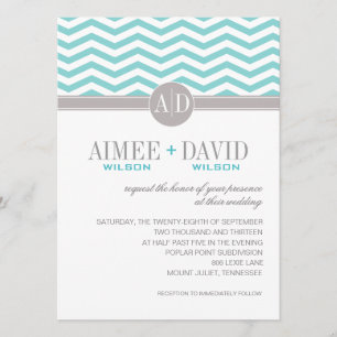 Aimee Chic Chevron Monogram Tal Bröllop Inbjudningar