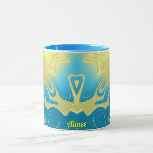 AIMEE ~ Zany 3D Fractal ~ Yellow Blue 3D  Mugg (Center)