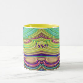 AIMEE ~ Zany 3D ~ Pink Green Indigo Yellow Mug Mugg