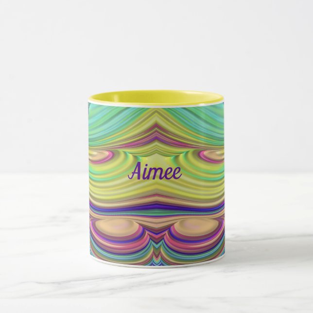 AIMEE ~ Zany 3D ~ Pink Green Indigo Yellow Mug Mugg (Center)