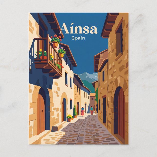 Aínsa Gamla Stans Gränd Spanien Vykort (Framsida)