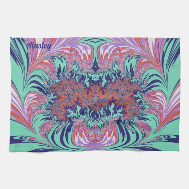 AINSLEY ~ Blue Grönt Red Lila ~ 3D ~ Kökshandduk (Horisontell)