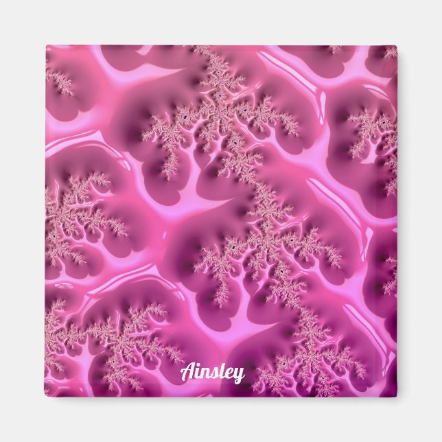 AINSLEY Personalised Fractal Design ~ Pink Waffle  Magnet (Framsidan)