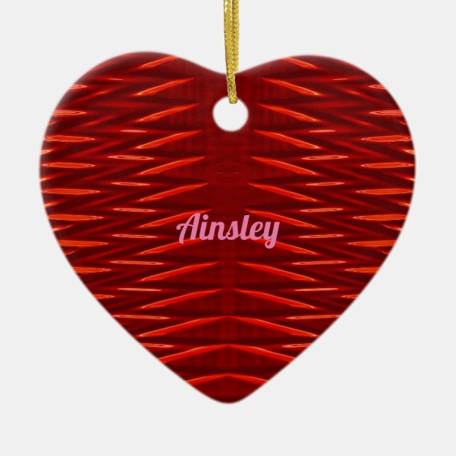 AINSLEY ~ VALENTINE HEART ~ Red Fractal ~ Julgransprydnad Keramik (Framsidan)