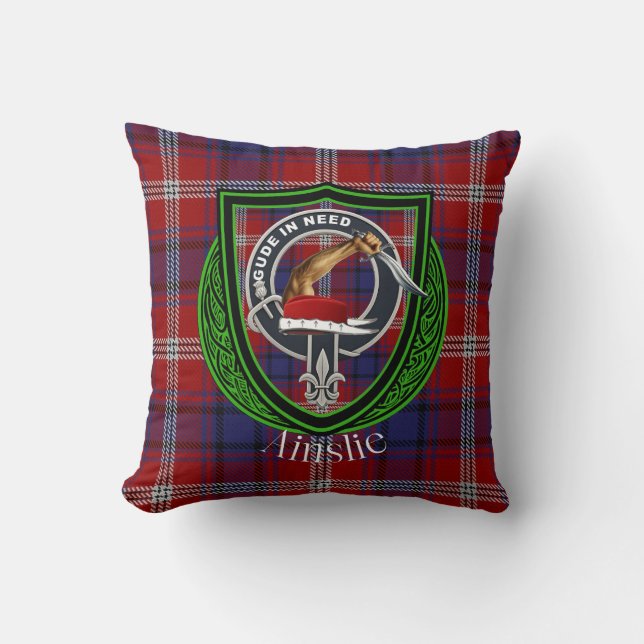 Ainslie Scottish Klan Tartan & Vapensköld Kudde (Framsida)