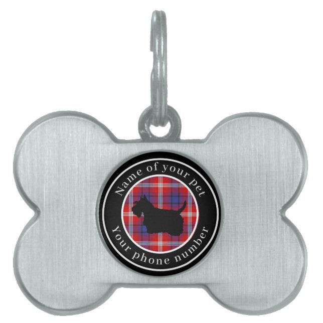 Ainslie Tartan Scottie Hund Personlig ID-bricka Husdjur (Framsidan)