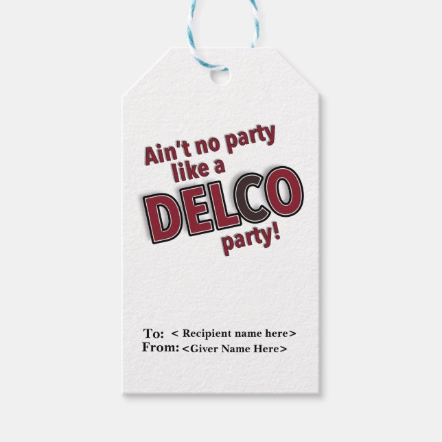 Aint no party som Delco Party Presentetikett (Framsidan)