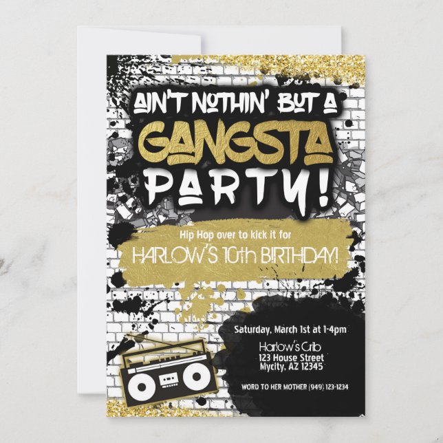 Aint Nothin' but a Gangsta Party Hip hop Birthday Inbjudningar (Framsida)