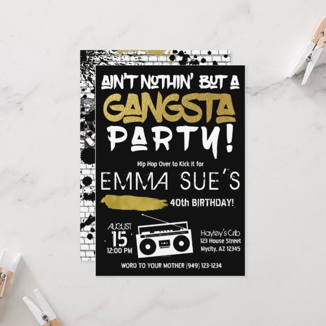 Aint Nothin' but a Gangsta Party Hip hop Birthday Inbjudningar (Fram/Back In Situ)