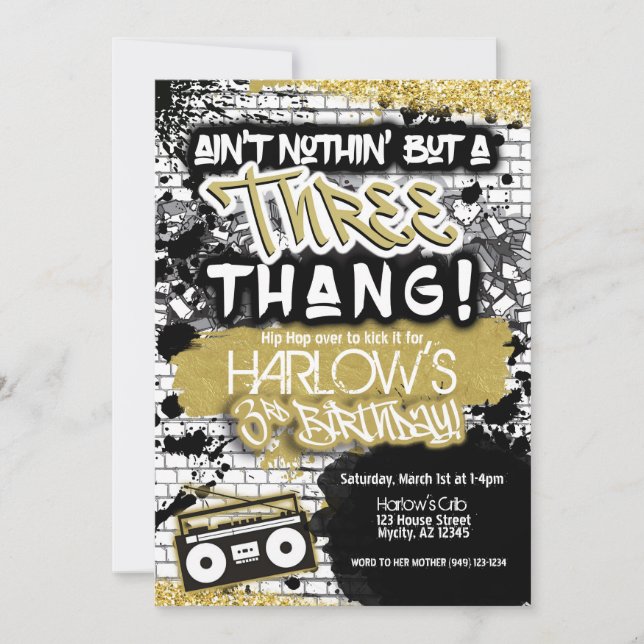 Aint Nothin' but a Three Thang Hip hop Birthday Inbjudningar (Framsida)