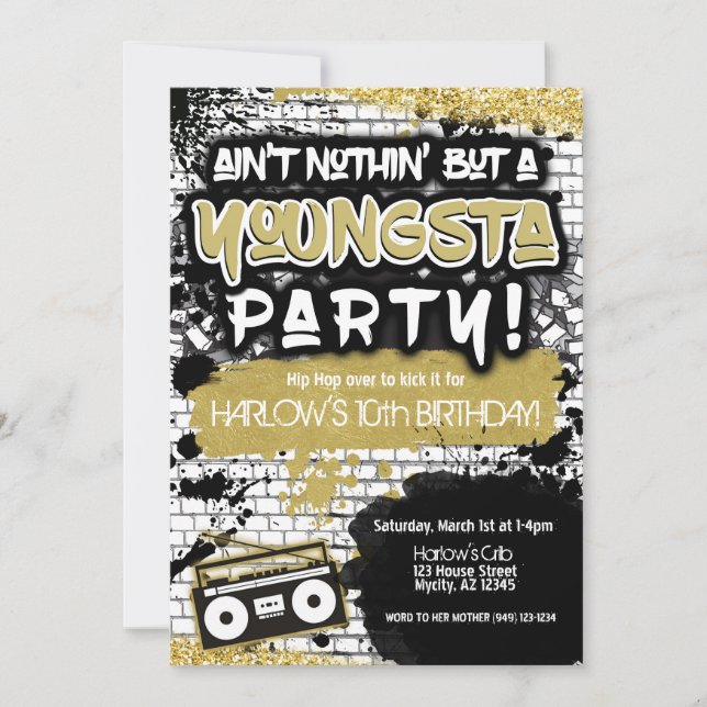 Aint Nothin' but a Youngsta Party Hip hop Inbjudningar (Framsida)