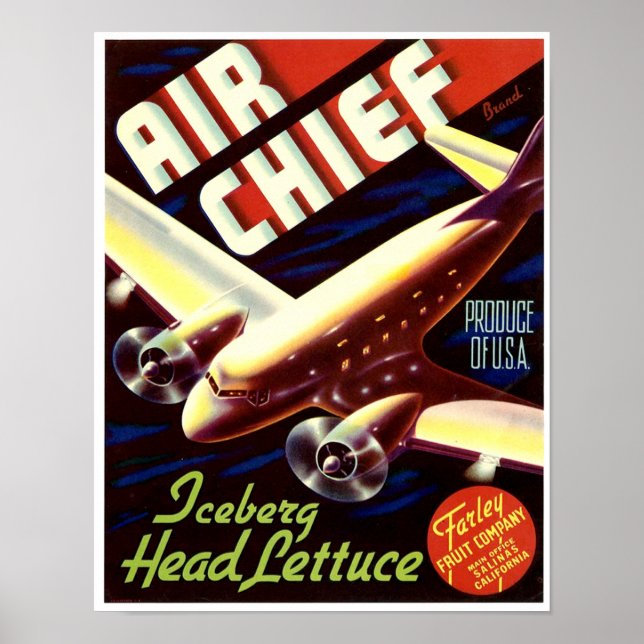 Air Chief Märke Isberg Salladskrate Etikett Lehman Poster (Framsidan)