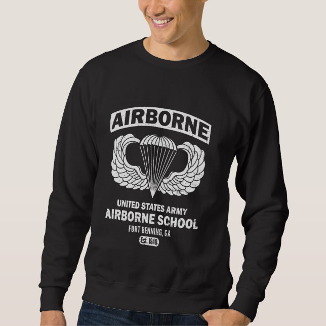 Airborne School Fort Benning Est 1940 Paratrooper Lång Ärmad Tröja (Framsida)