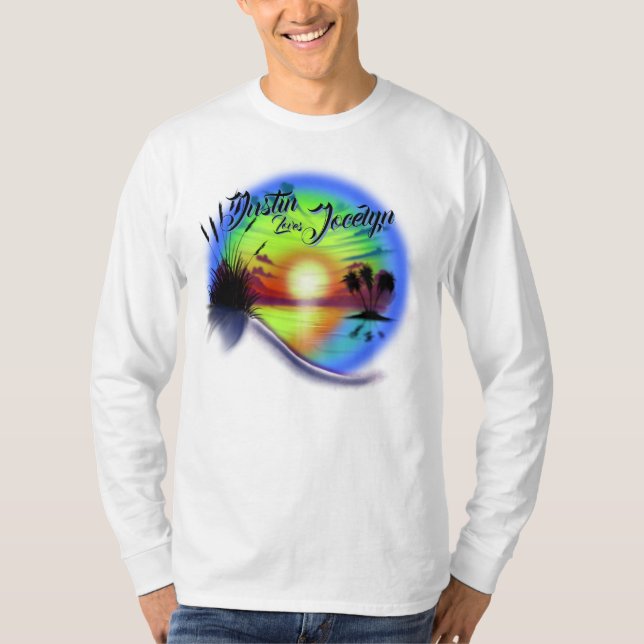 Airbrush Beach-scen #02 personlig T-Shirt (Framsida)