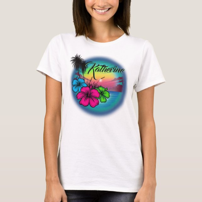 Airbrush Beach-scen #03 personlig T-Shirt (Framsida)