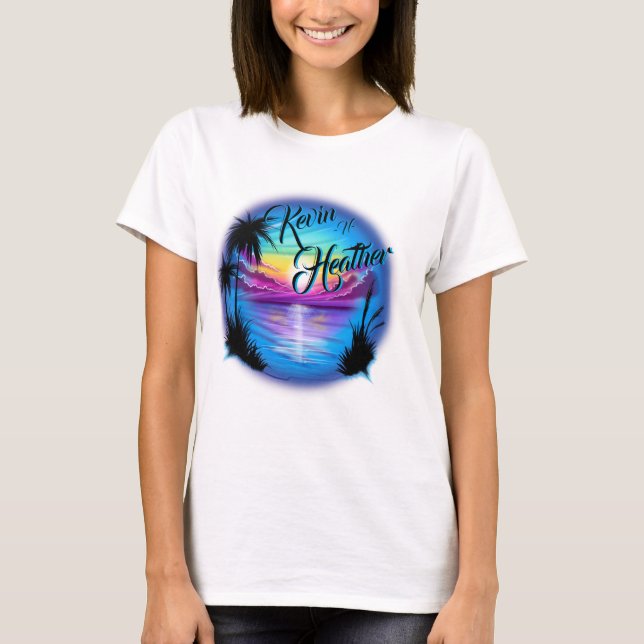 Airbrush Beach Scene T-Shirt (Framsida)