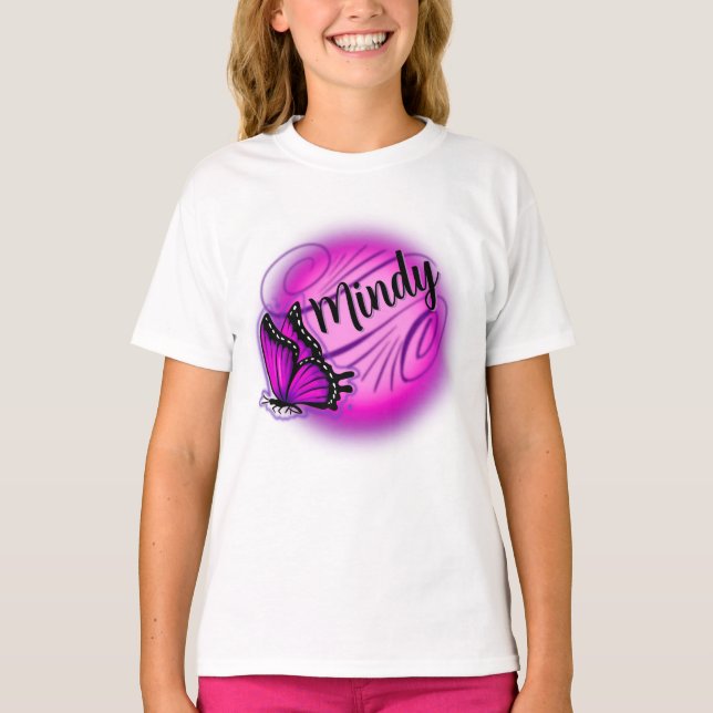 Airbrush personlig namn butterfly T-Shirt (Framsida)