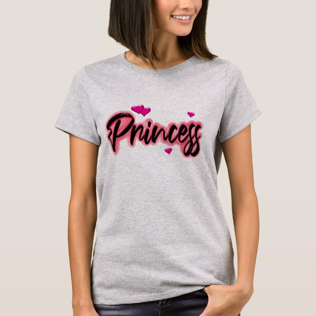 Airbrush Styled Rosa och svart Princess T-shirt (Framsida)