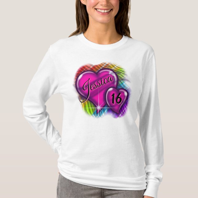 Airbrush Sweet 16 personligs T-Shirt (Framsida)