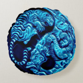 Airbrush Tiger Dragon Yin Yang Spirit Rund Kudde