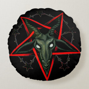 AirbrushBaphomet stupad omvänd Pentagram Rund Kudde
