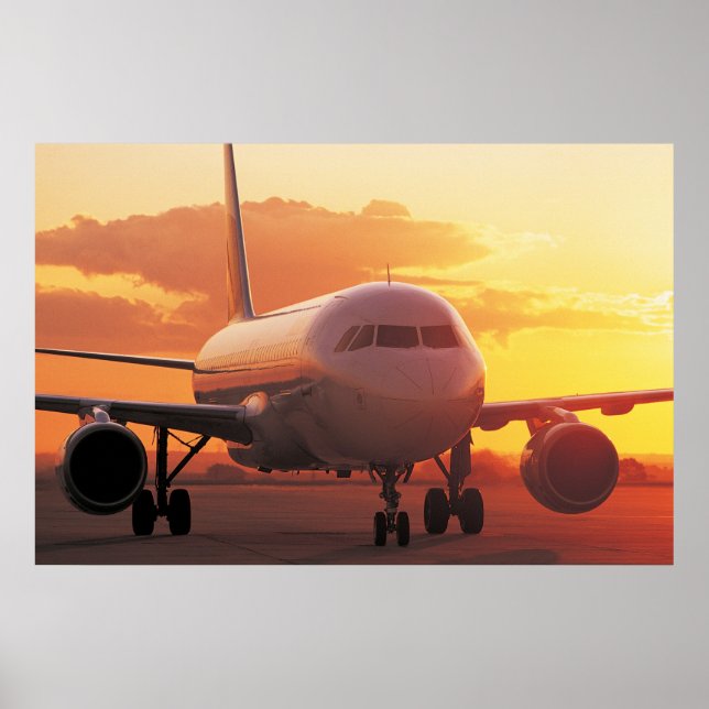 Airbus A320 - Baksida på solnedgång Poster (Framsidan)