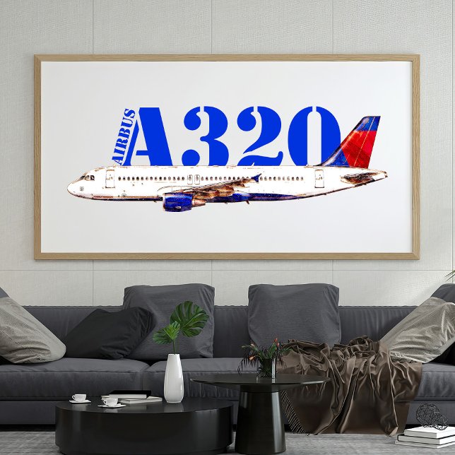 Airbus a320 Flygplan Akvarell teckning Fototryck (Airbus a320 Airplane Watercolor drawing. Photo Print)