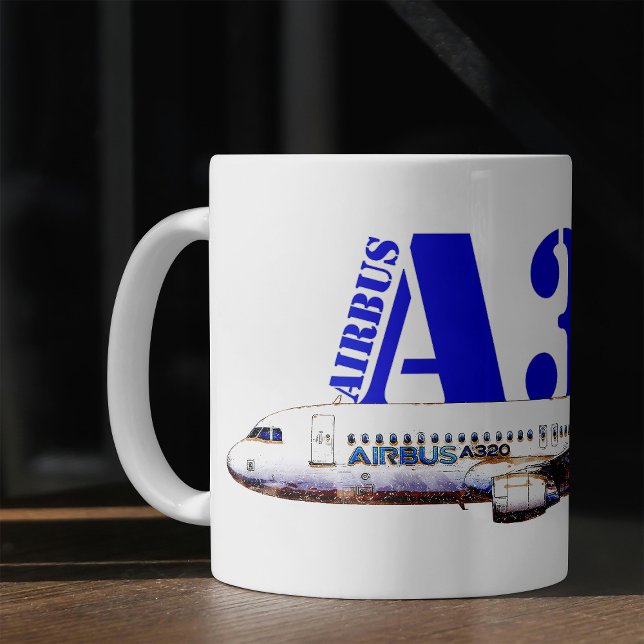 Airbus A320 Flygplan Akvarell teckning Profil Kaffemugg (Airbus A320 Aircraft Watercolor drawing Profile. Coffee Mug)