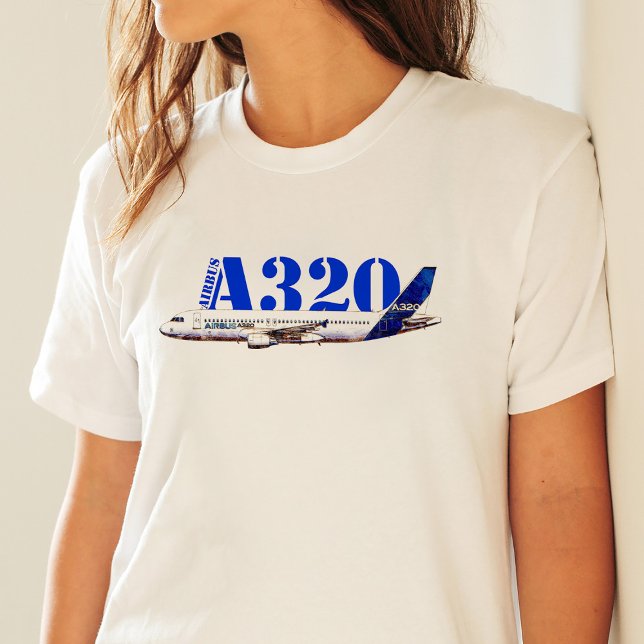 Airbus A320 Flygplan Akvarell teckning Profil T Shirt (Airbus A320 Aircraft Watercolor drawing Profile. Women Basic White T-Shirt)