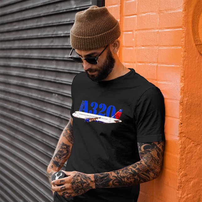 Airbus a320 Flygplan Akvarell teckning T Shirt (Airbus a320 Airplane Watercolor drawing. Men Basic Black T-Shirt)