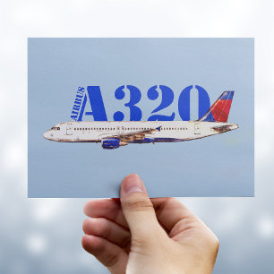 Airbus a320 Flygplan Akvarell teckning Vykort