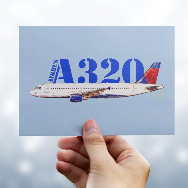 Airbus a320 Flygplan Akvarell teckning Vykort (Airbus a320 Airplane Watercolor drawing. Postcard)