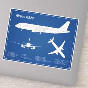 Airbus A320 - Flygplan Blueprint Teckning Plans AB Klistermärken