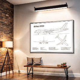 Airbus A320 - Flygplan Blueprint Teckning Plans BD Poster