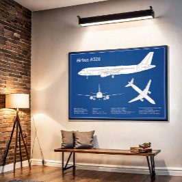 Airbus A320 - Flygplan Ritning Blueprint Ritningar Poster