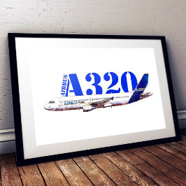 Airbus A320 Flygplan Vattenfärg ritning Profil Poster