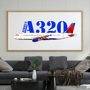 Airbus a320 Flygplan Watercolor teckning Fototryck