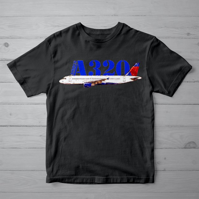 Airbus a320 Flygplan Watercolor teckning T Shirt (Airbus a320 Airplane Watercolor drawing. Girl Basic Black T-Shirt )