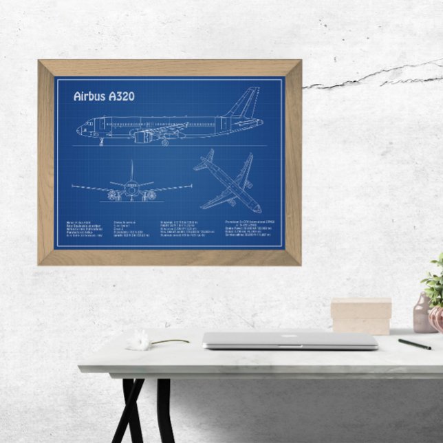 Airbus A320 - Flygplansplan för blåkopia av Teckni Fototryck (Skapare uppladdad)