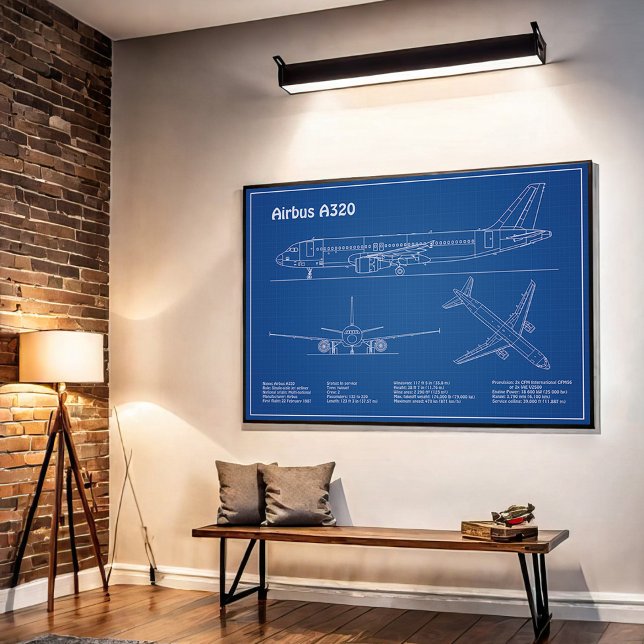 Airbus A320 - Flygplansplan för blåkopia av Teckni Poster (Skapare uppladdad)