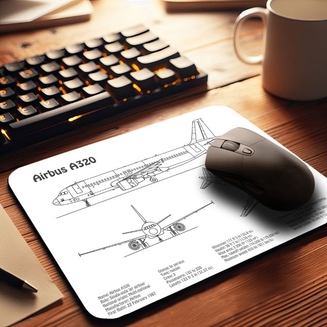 Airbus A320 - Flygplansritning Ritningar Planer BD Musmatta (Airbus A320 - Airplane Blueprint Drawing Plans BD. Mouse Pad)
