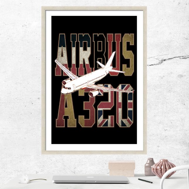 Airbus a320 Jetliner. Vintage europeiska flaggor Fototryck (Airbus a320 Jetliner. Vintage European Flags. Photo Print)
