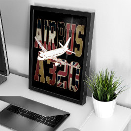 Airbus a320 Jetliner. Vintage europeiska flaggor Poster