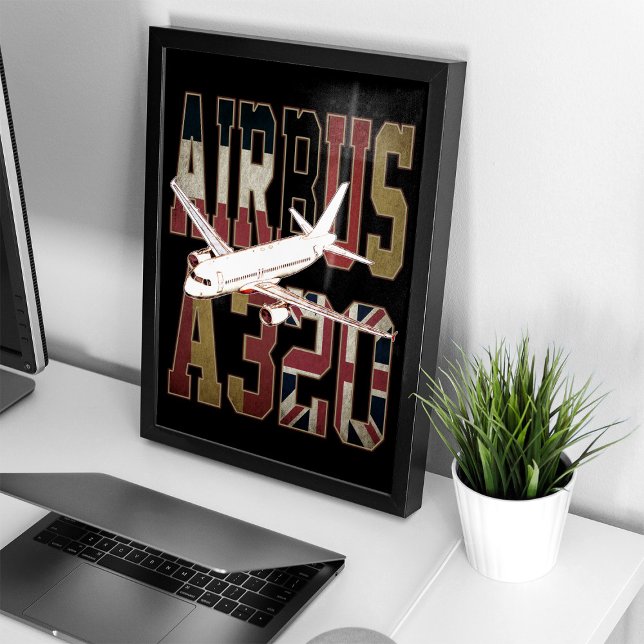 Airbus a320 Jetliner. Vintage europeiska flaggor Poster (Airbus a320 Jetliner. Vintage European Flags. Framed Art)