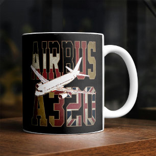 Airbus a320 Jetliner. Vintage Flaggor Kaffemugg